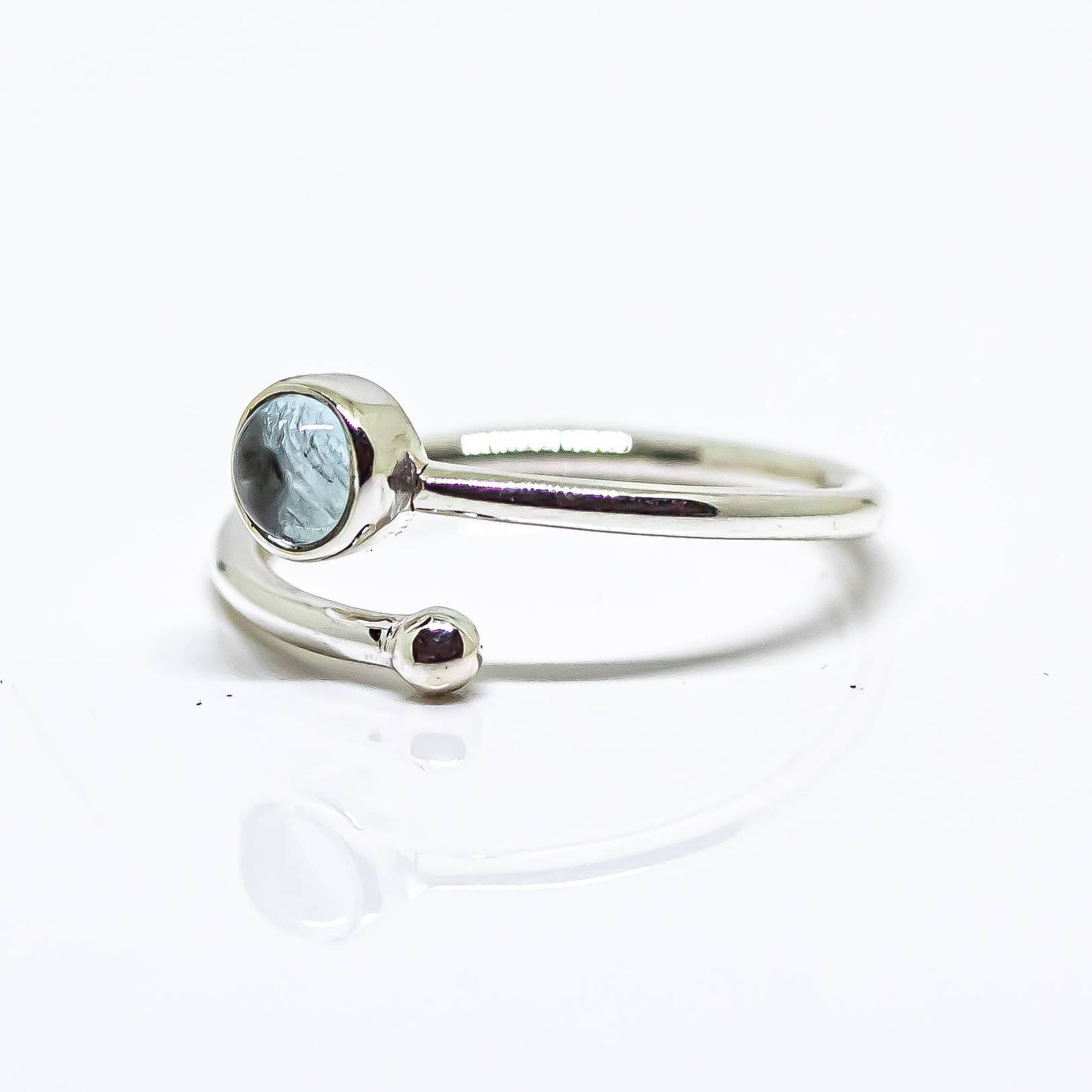 Aquamarine Adjustable Ring 925 Sterling Silver