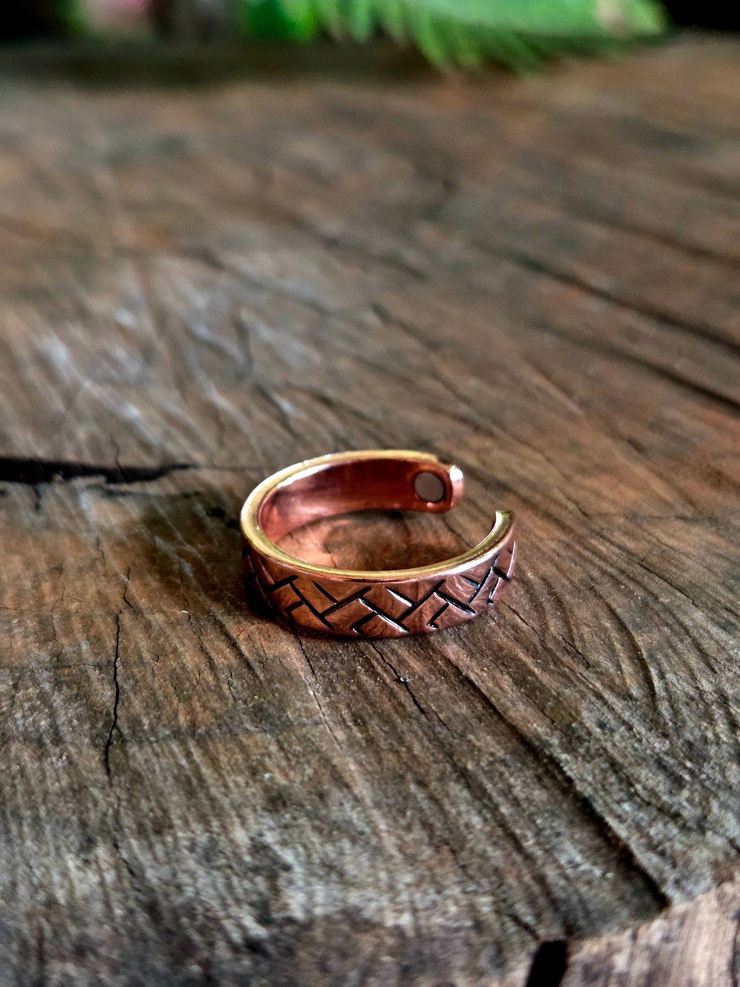 Copper Magnetic Adjustable Ring "Checkered"