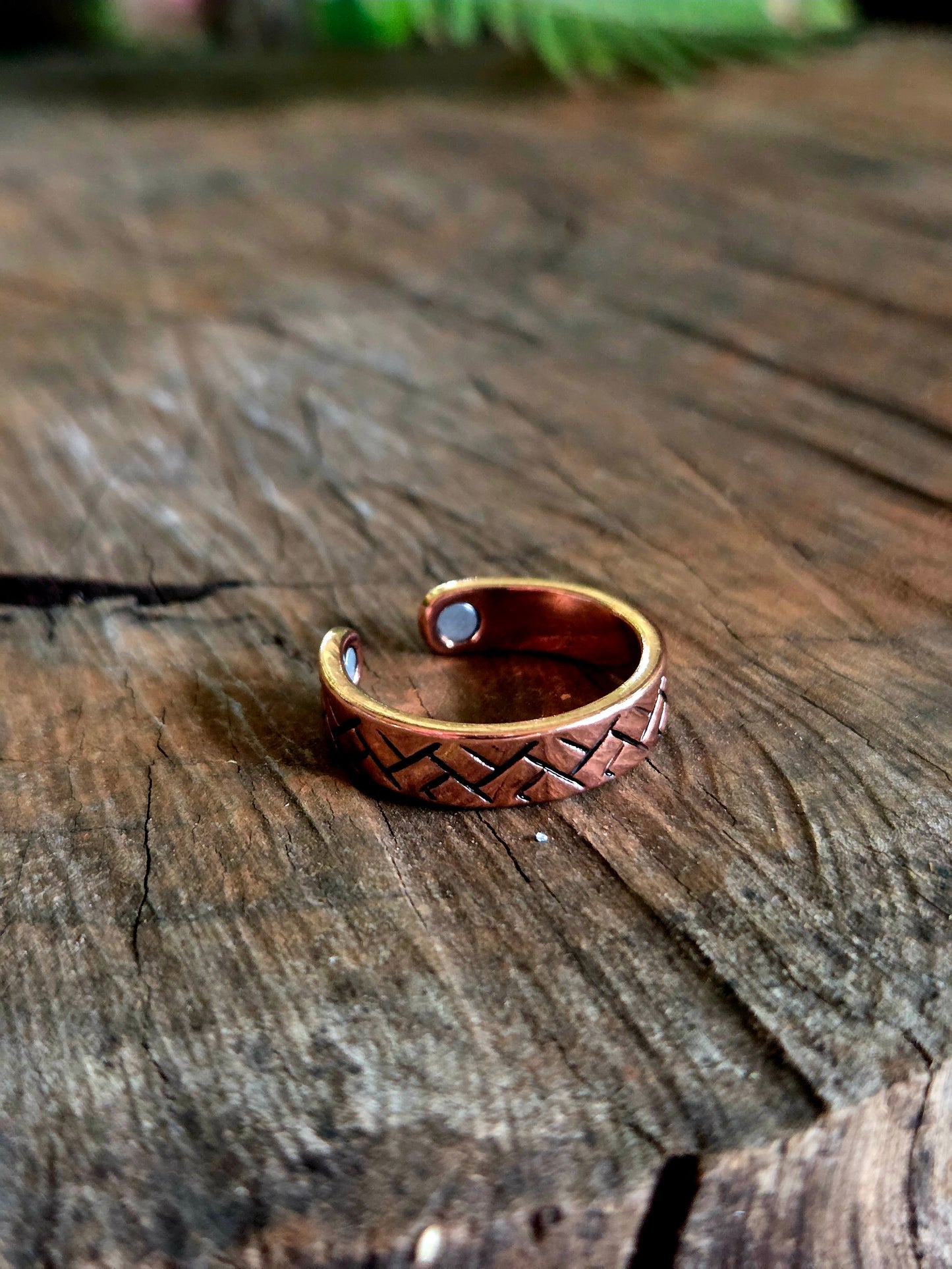 Copper Magnetic Adjustable Ring "Checkered"