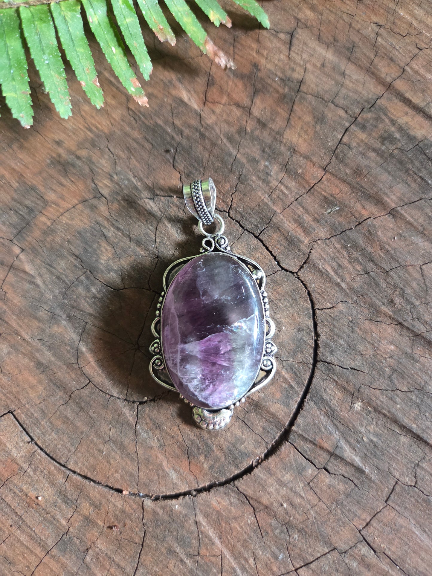 Fluorite Pendant Necklace 925 Silver