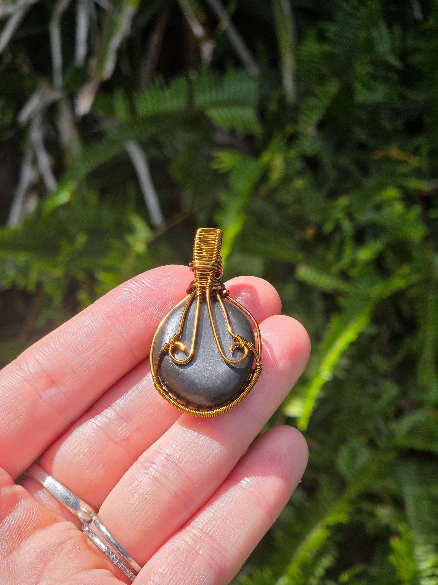 Shungite Bronze Copper Wire Wrapped Handmade Pendant