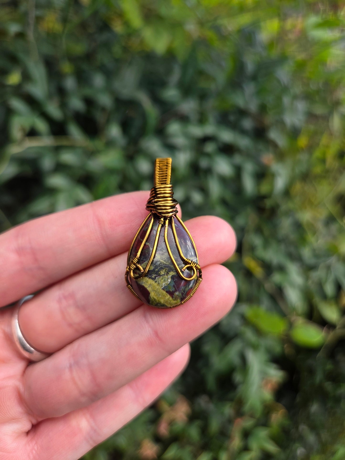 Dragon Blood Jasper Bronze Copper Wire Wrapped Handmade Pendant