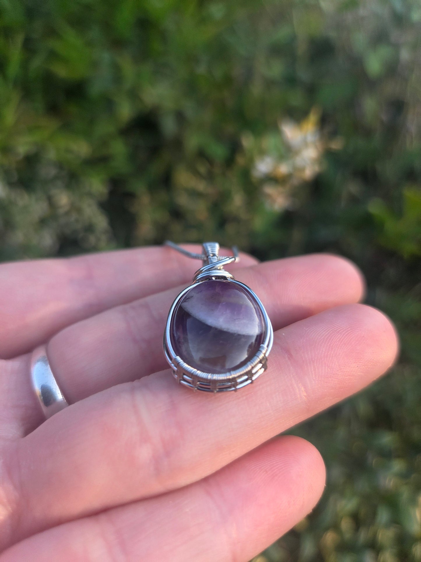 Amethyst Silver Wire Wrapped Pendant Necklace