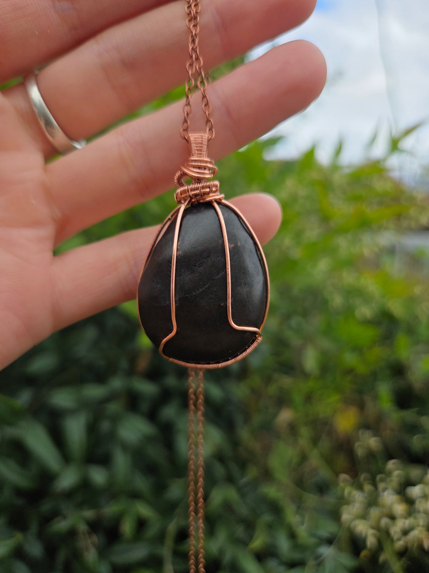 Shungite Copper Wire Wrapped Pendant Necklace