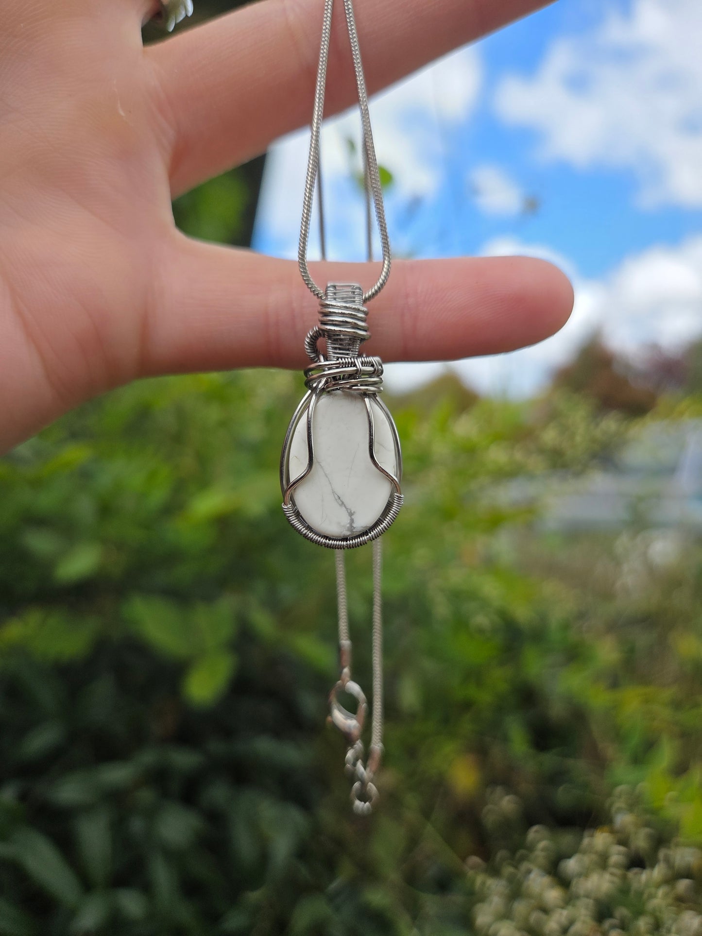 Howlite Silver Wire Wrap Pendant Necklace