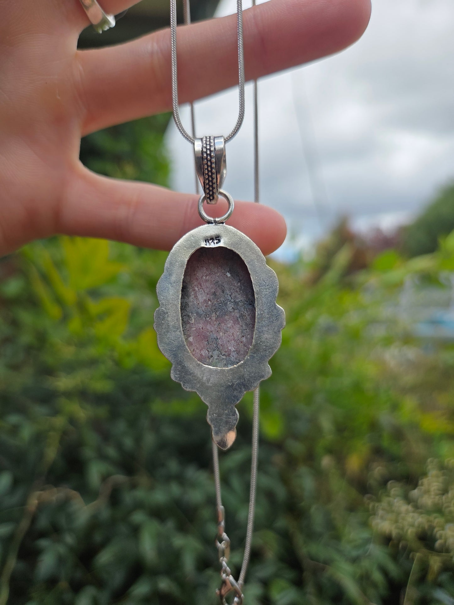 Rhodonite Pendant Necklace 925 Silver