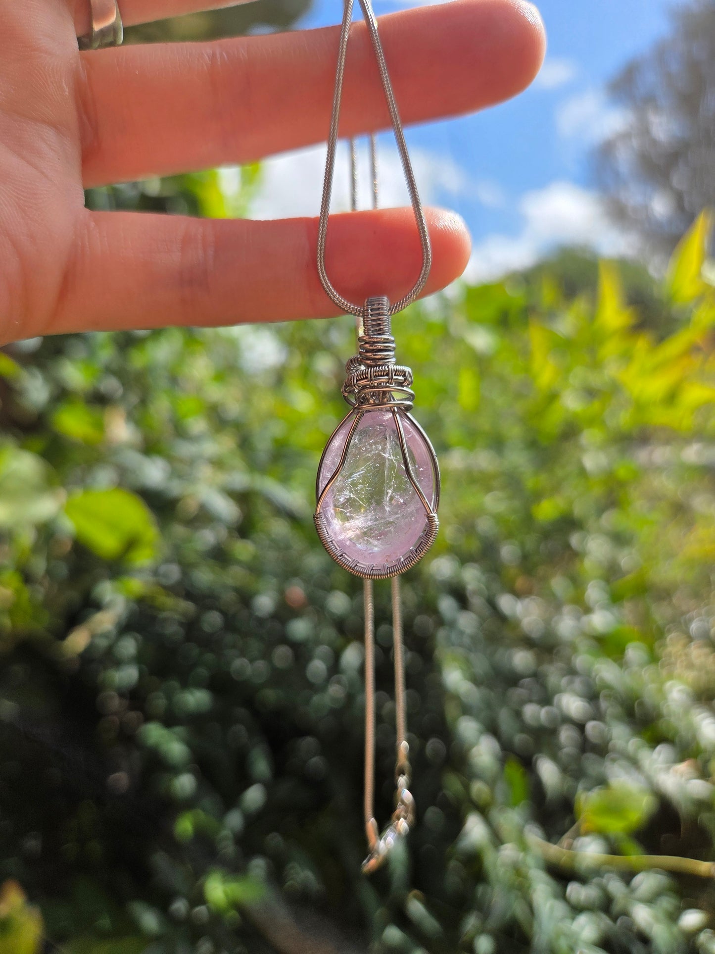 Amethyst Silver Wire Wrap Pendant Necklace