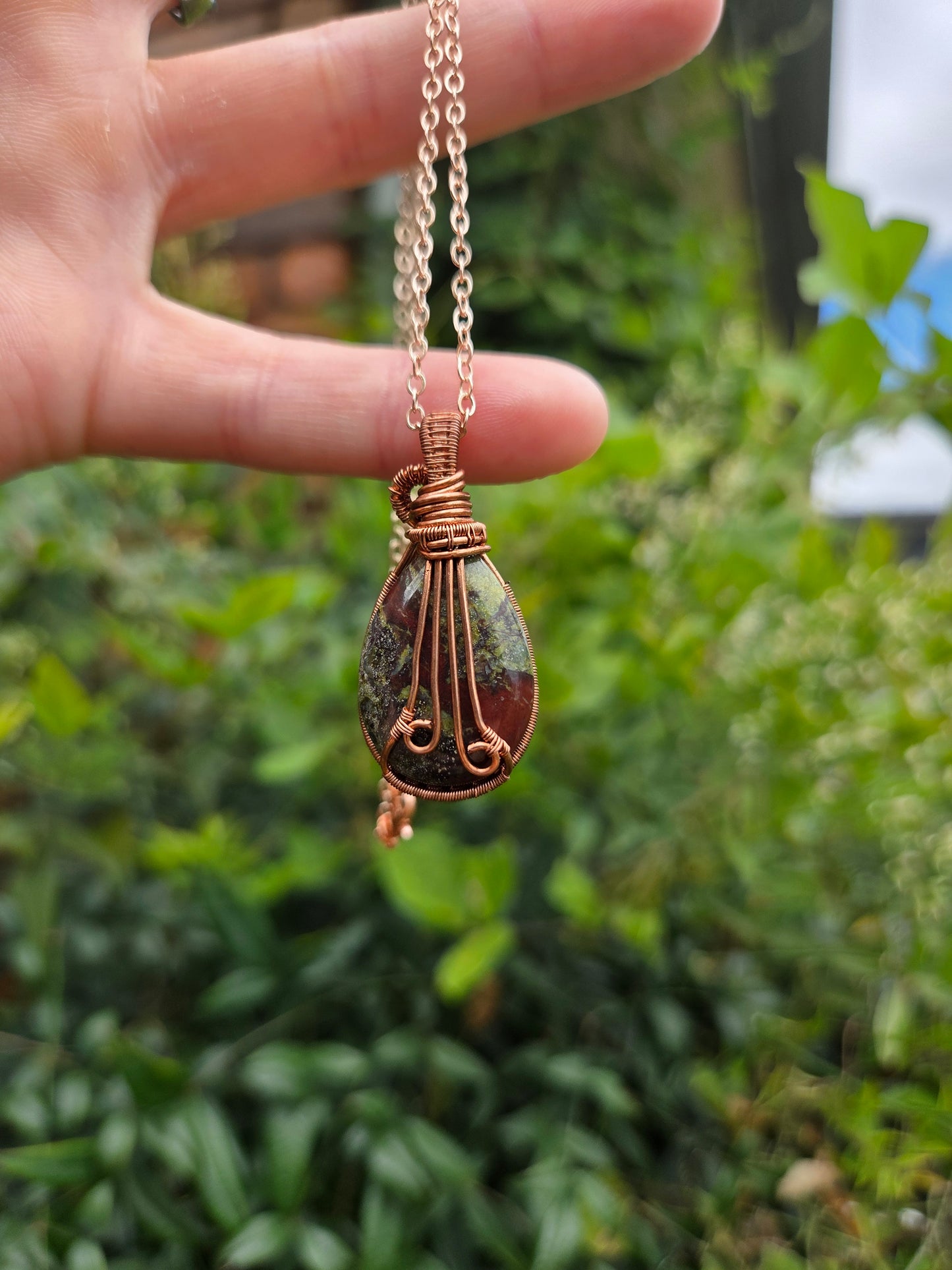 Dragon Blood Jasper Copper Wire Wrapped Pendant Necklace