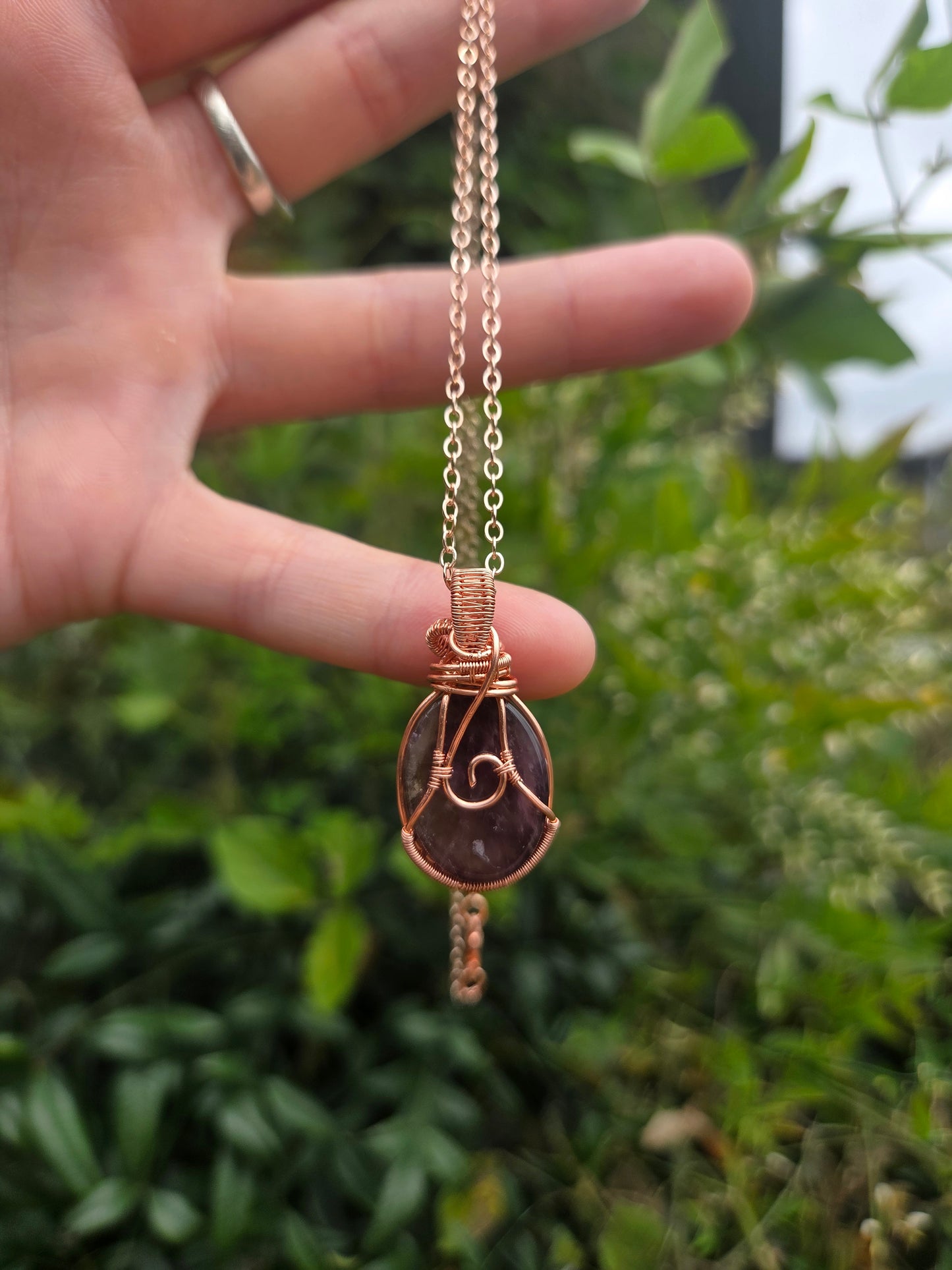 Amethyst Copper Wire Wrapped Pendant Necklace