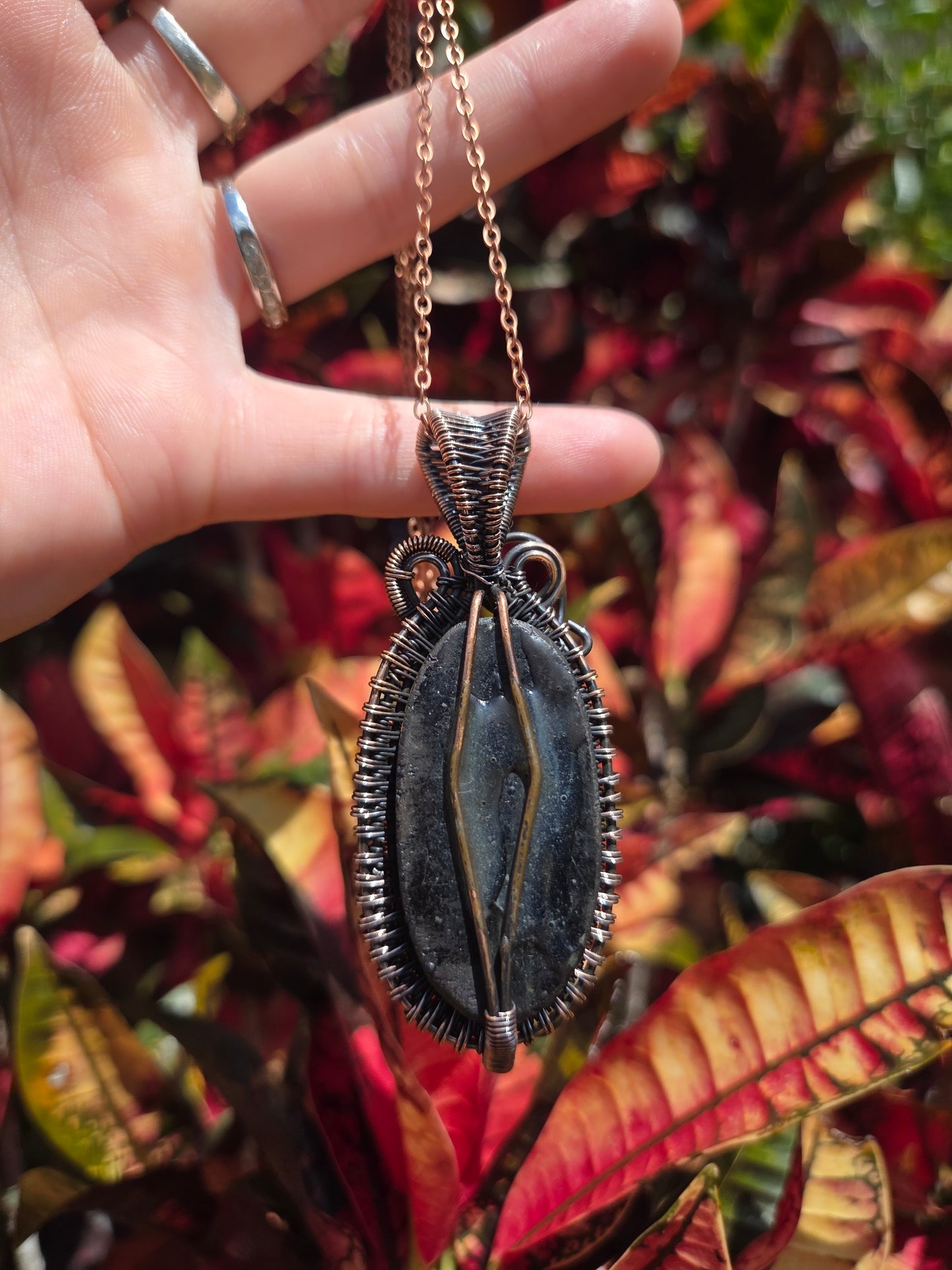 Black Tourmaline Copper Wire Wrapped Pendant Necklace