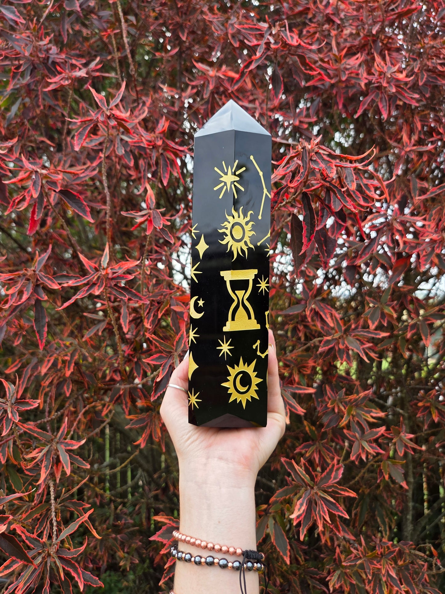 Large Black Obsidian Celestrial Etched Tower Point 26cm