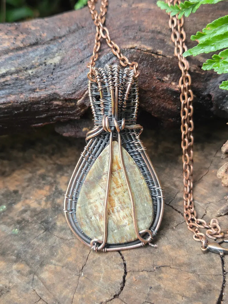 Aragonite Copper Wire Wrapped Pendant Necklace