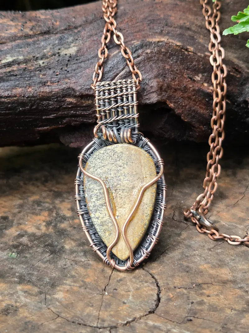 Picture Jasper Copper Wire Wrapped Pendant Necklace