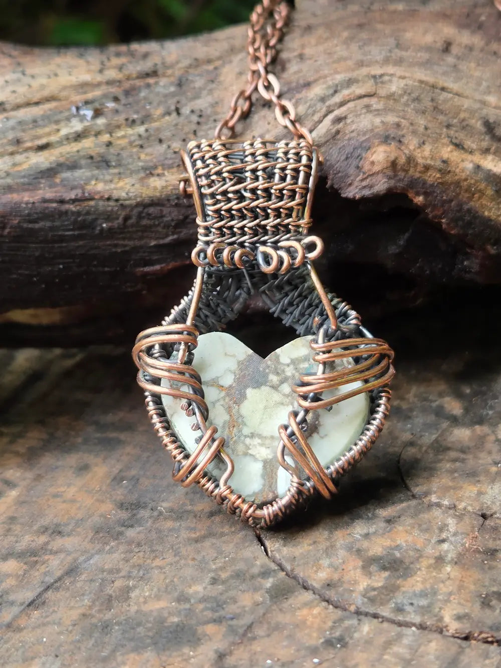 Wild Horse Jasper Magnesite Copper Wire Wrapped Pendant Necklace