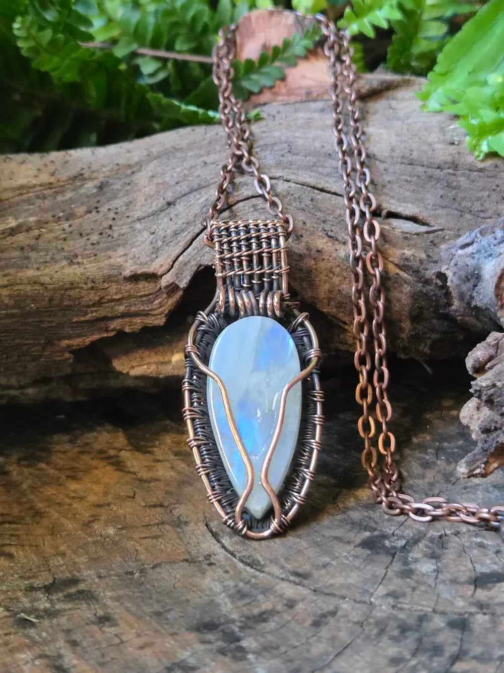 Moonstone Copper Wire Wrapped Pendant Necklace