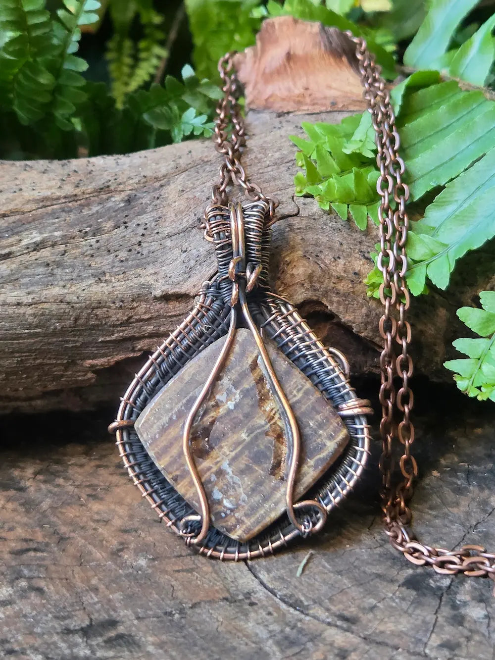 Aragonite Copper Wire Wrapped Handmade Pendant Necklace