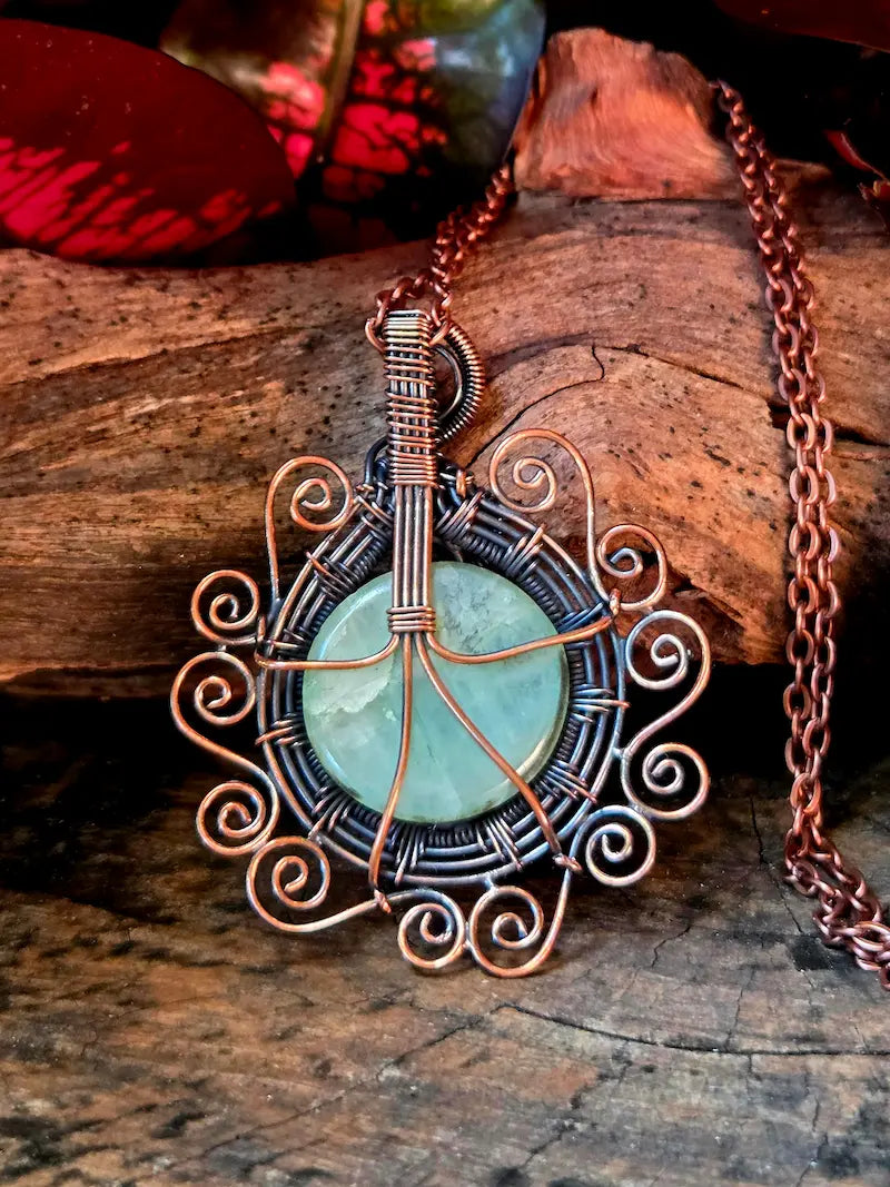 Aquamarine Copper Wire Wrapped Pendant Necklace