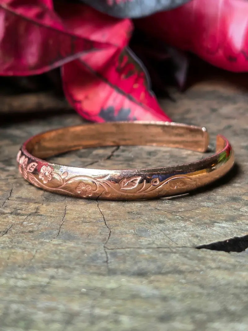 Pure Copper Cuff Bracelet - Flower