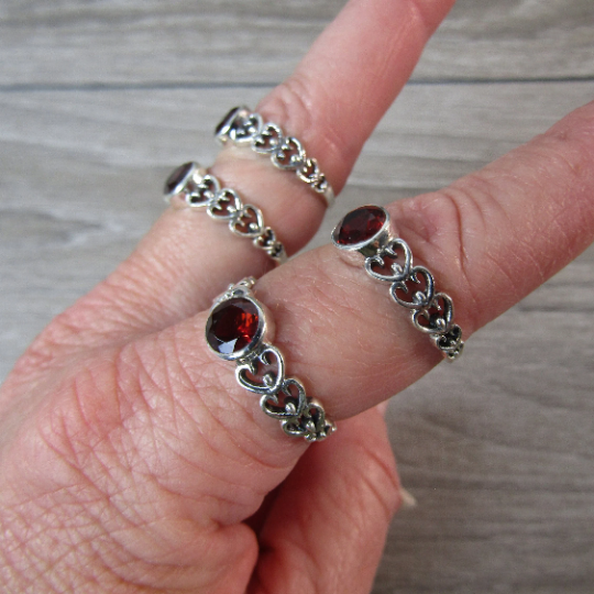 Garnet Heart Ring 925 Sterling Silver