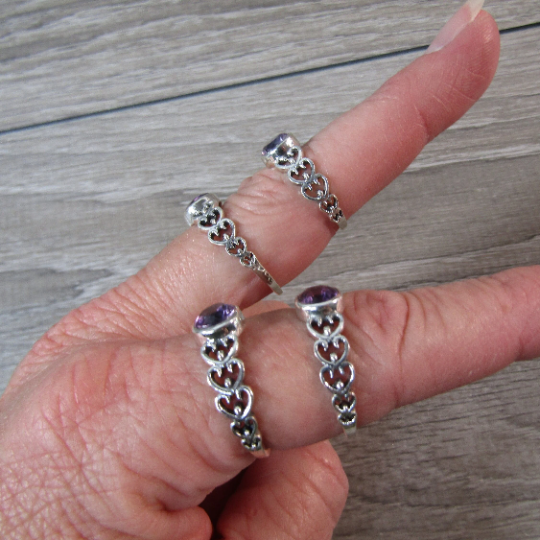 Amethyst Heart Ring 925 Sterling Silver