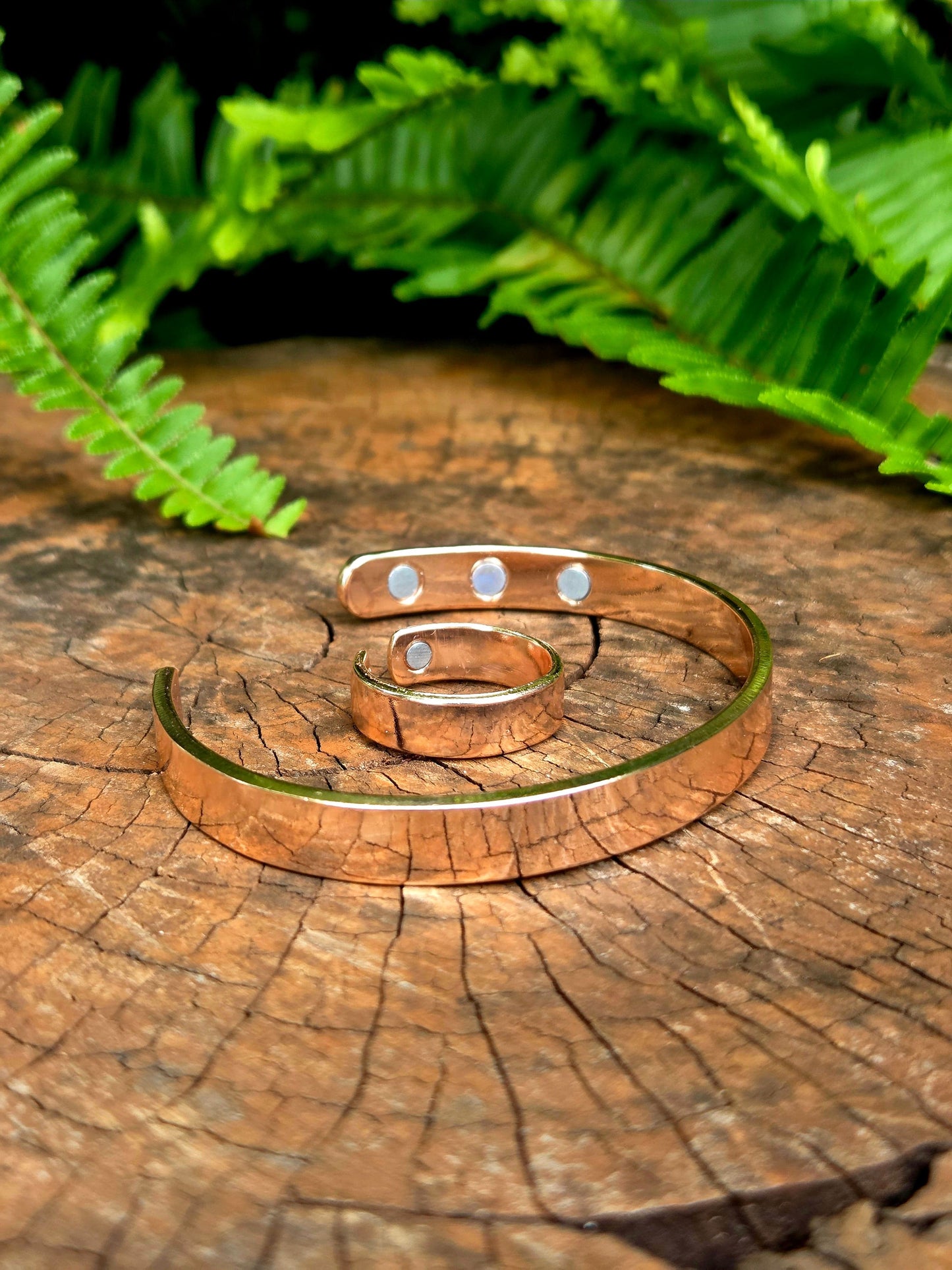 Jewellery 2pcs Magnetic Pure Copper Cuff Bracelet and Ring Set - Plain