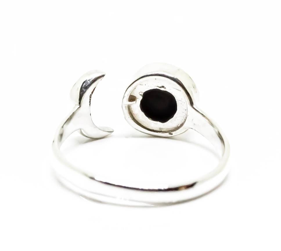 Black Onyx Adjustable Ring 925 Sterling Silver "Sun Moon"