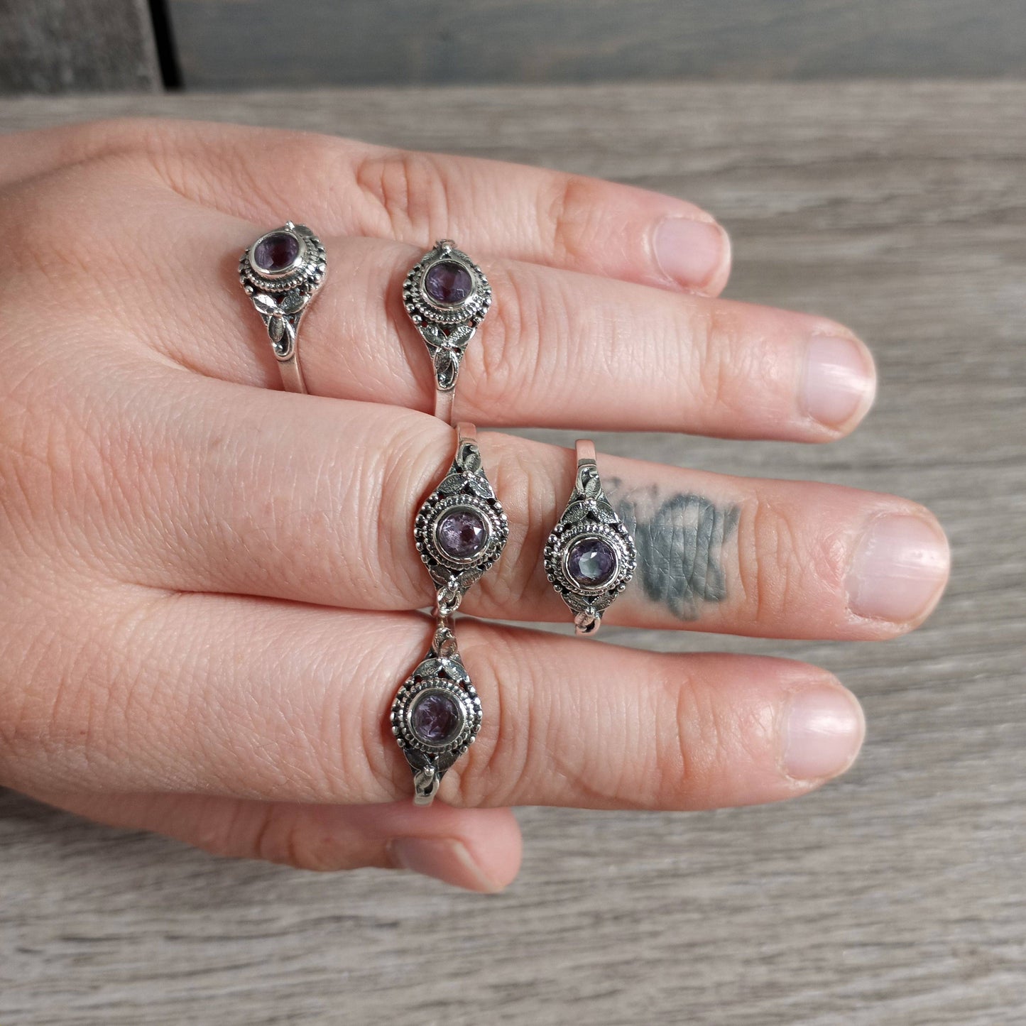 Amethyst Ring 925 Sterling Silver "Hippie Leaf"