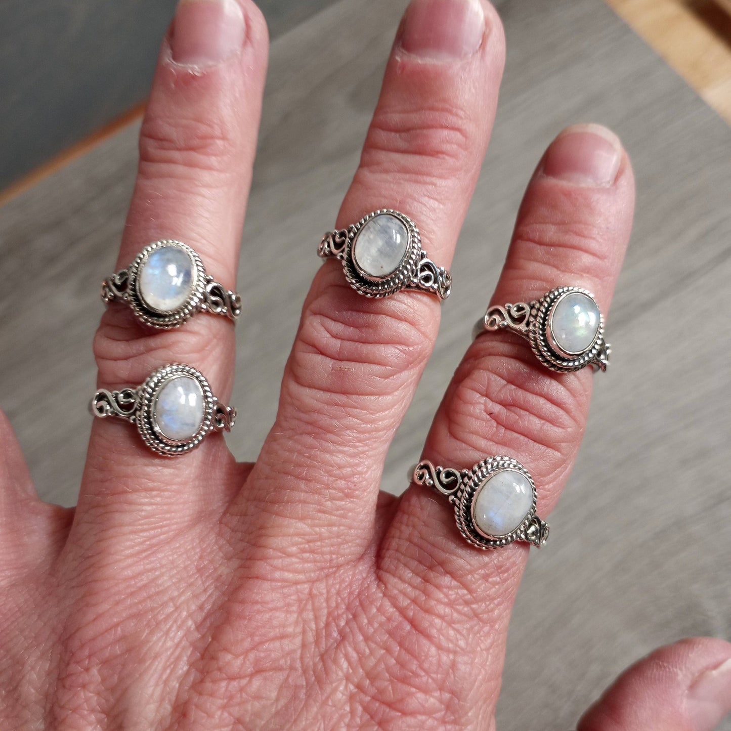 Rainbow Moonstone Ring 925 Sterling Silver "Double Swirl"