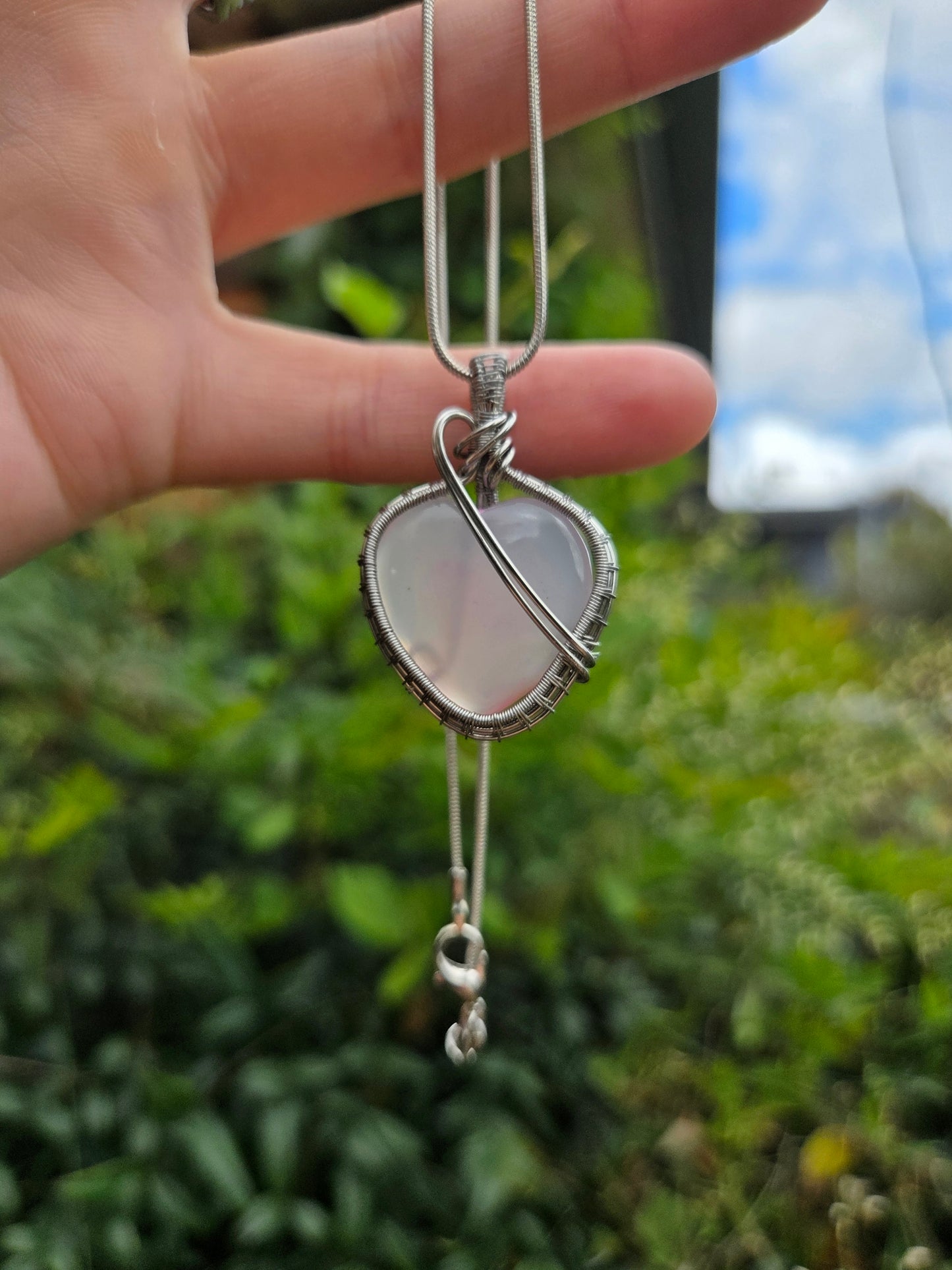 Rose Quartz Silver Wire Wrap Pendant Necklace