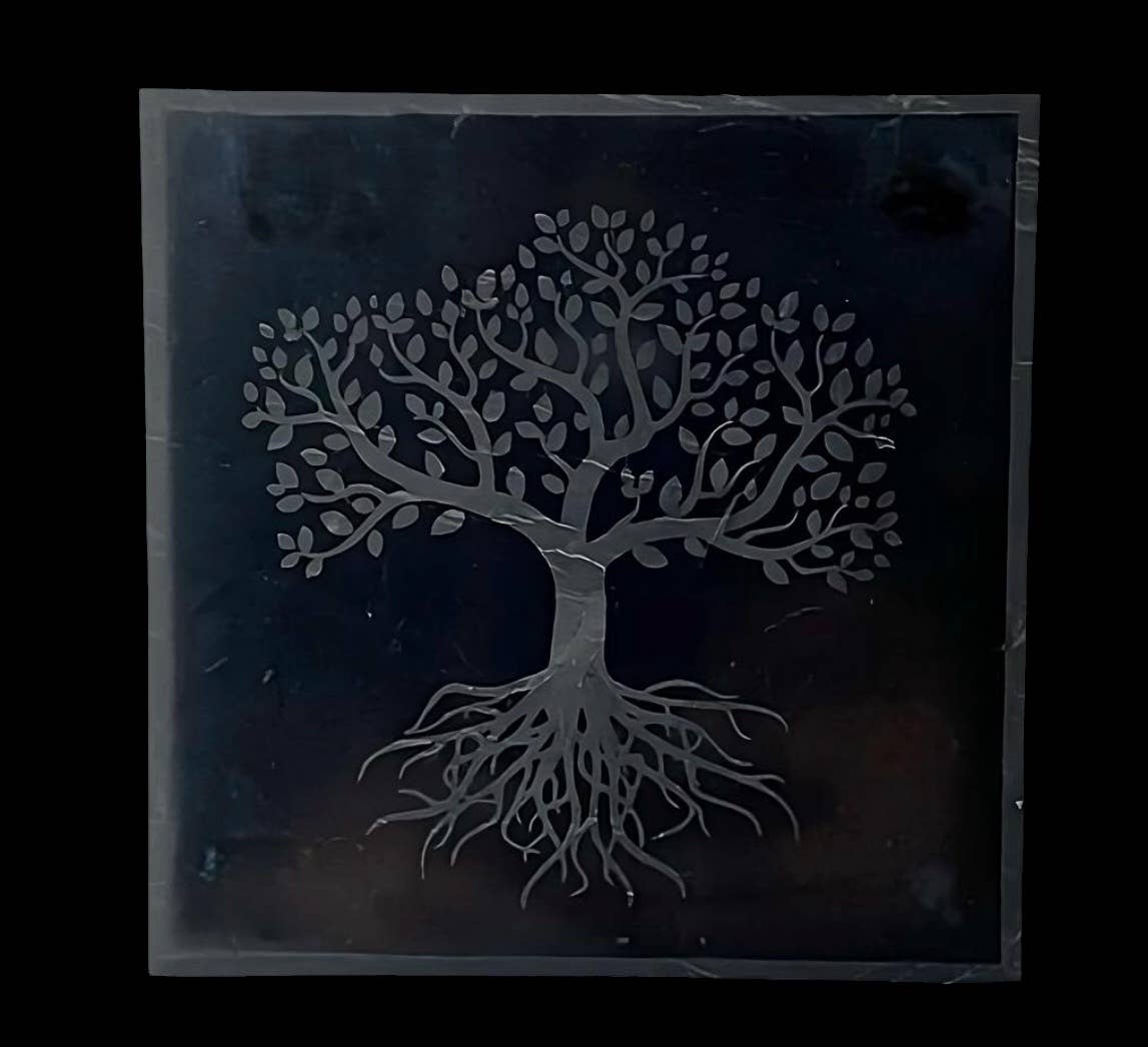 Shungite Square Tile Engraved Tree of Life 10cm