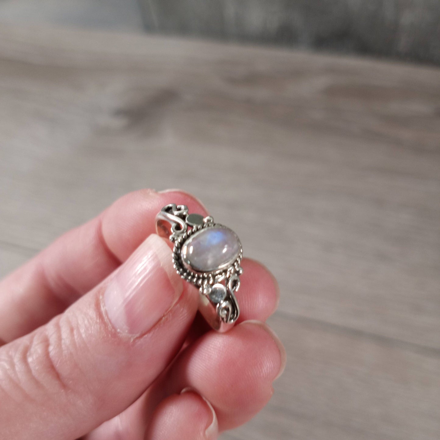 Rainbow Moonstone Ring 925 Sterling Silver "Boho Chic"