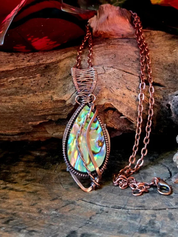 Abalone Shell Copper Wire Wrapped Pendant Necklace - Jewellery Australia