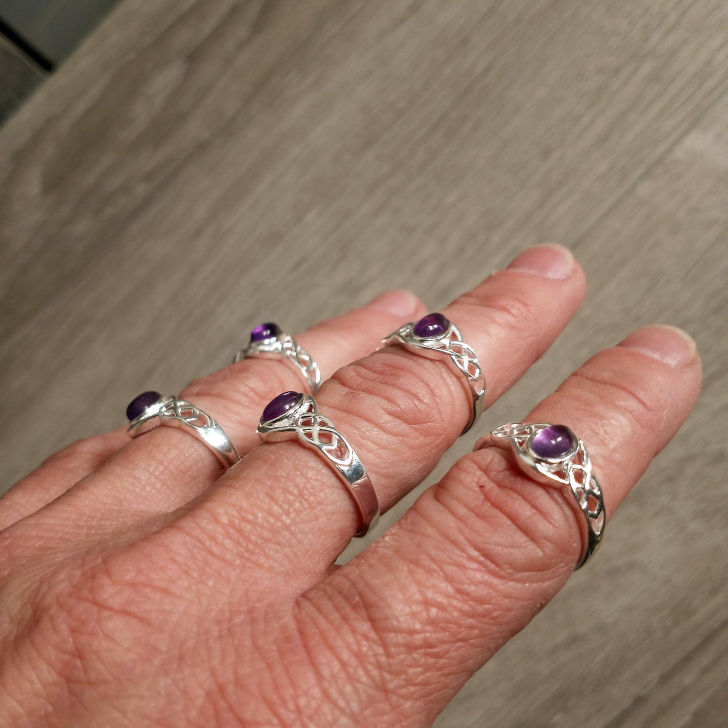 Jewellery Amethyst 925 Sterling Silver Ring "Double Trinity Celtic"