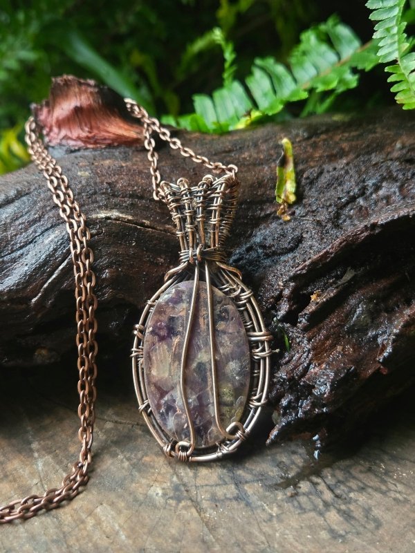 Amethyst Copper Wire Wrapped Handmade Pendant Necklace - Jewellery Australia