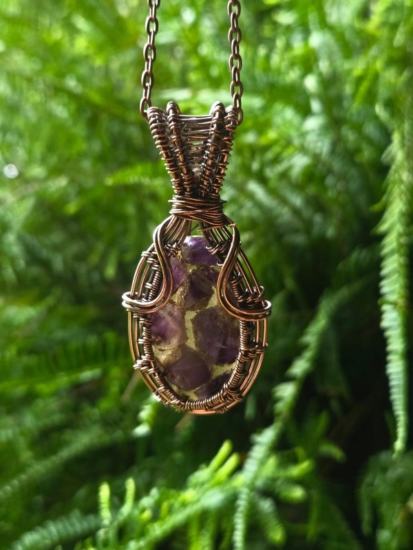 Amethyst Copper Wire Wrapped Handmade Pendant Necklace - Jewellery Australia