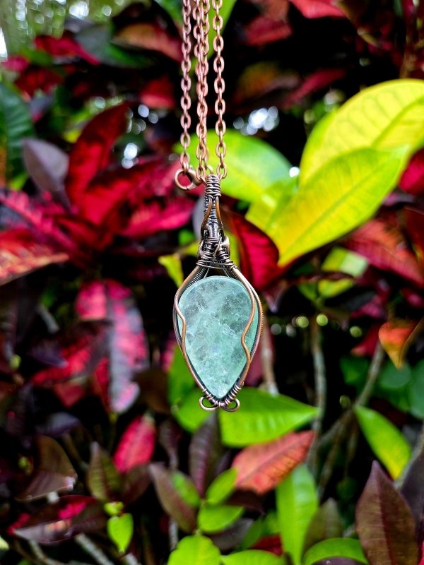 Aquamarine Copper Wire Wrapped Crystal Pendant Necklace - Jewellery Australia
