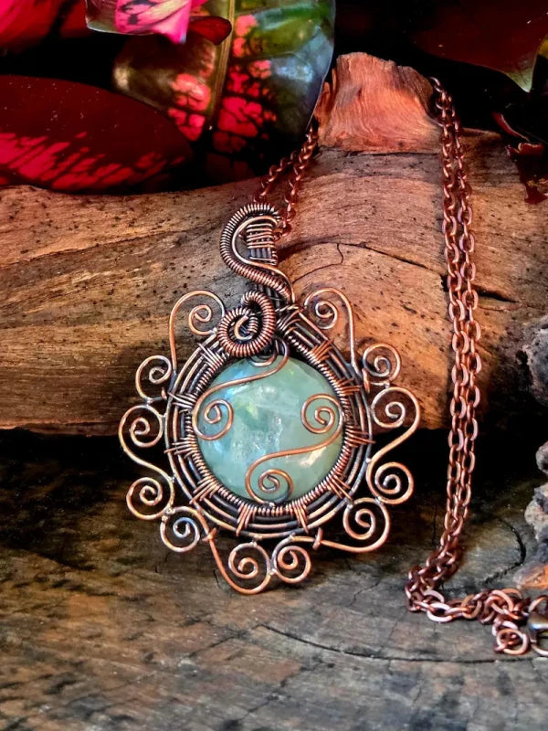 Copper Wire Wrapped crystal Pendant Necklace - copper Jewellery Australia
