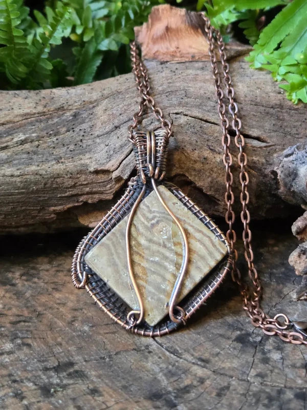 Aragonite Copper Wire Wrapped Pendant Necklace - Jewellery Australia