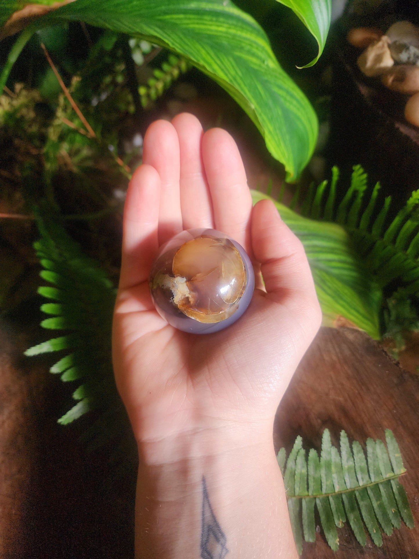 Black Flower Agate Sphere 134g Australia