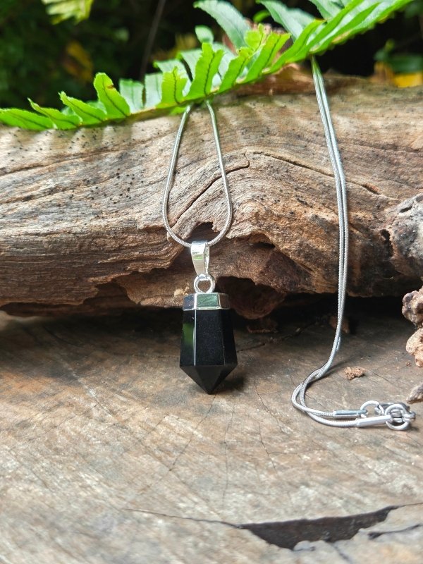 Black Obsidian Point Pendant Necklace Silver - Jewellery Australia
