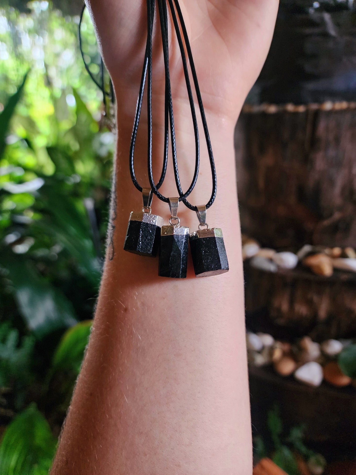 Crystals Black Tourmaline Pendant Necklace with Black Cord Australia