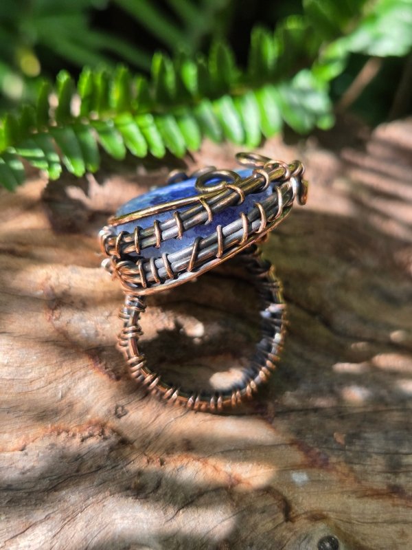 Blue Druzy Agate Copper Wire Wrapped Ring - Jewellery Australia