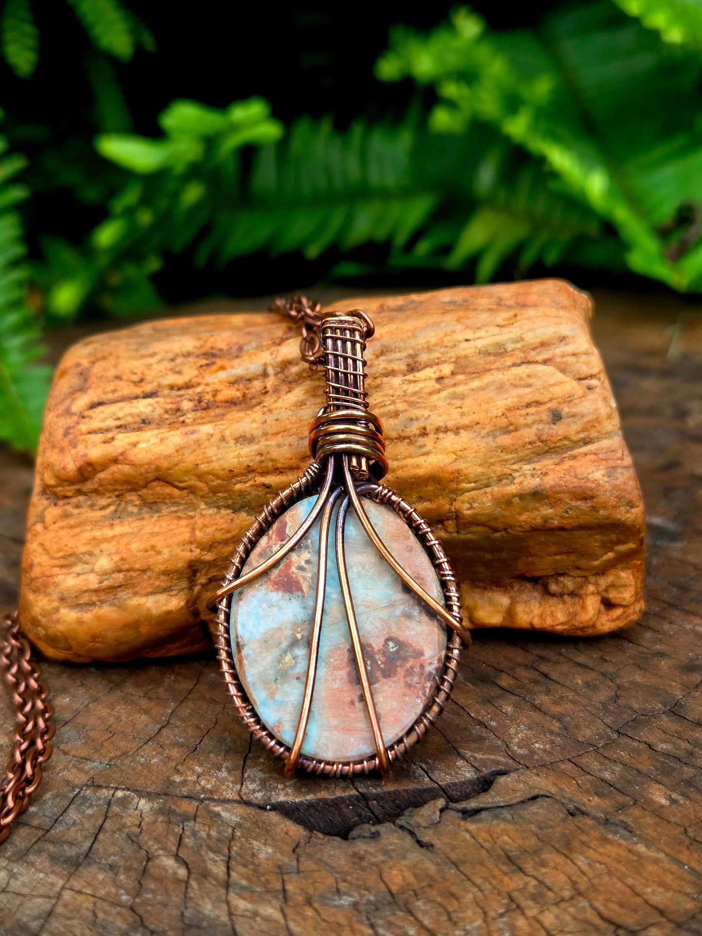 Jewellery Caribbean Calcite Copper Wire Wrapped Handmade Pendant Necklace