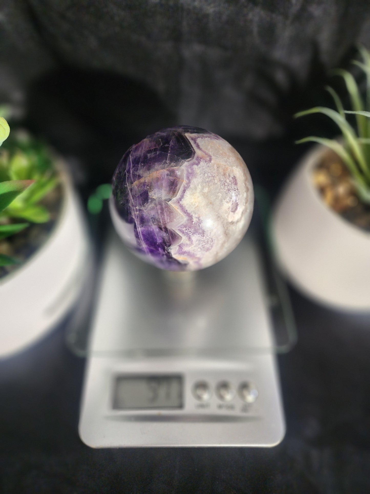 Crystals Chevron Dream Amethyst Crystal Sphere High Quality 974g Australia