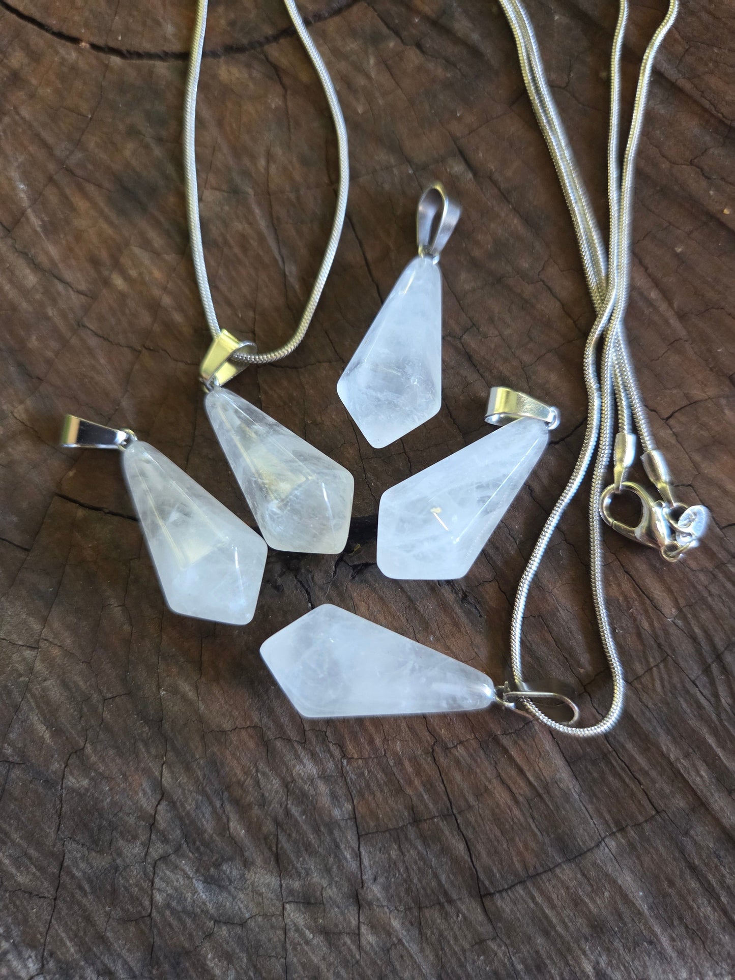 Jewellery Clear Quartz Hexagon Silver Pendant Necklace