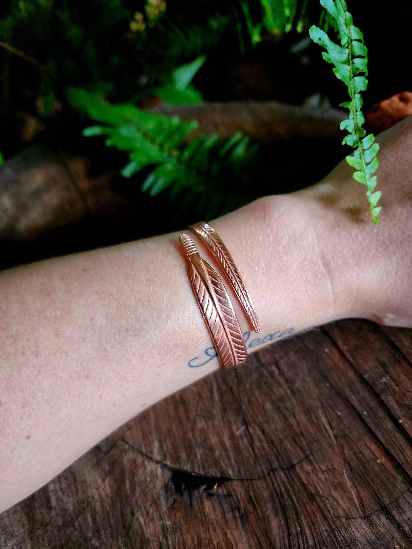 Pure Copper Cuff Bracelet - Feather/Leaf