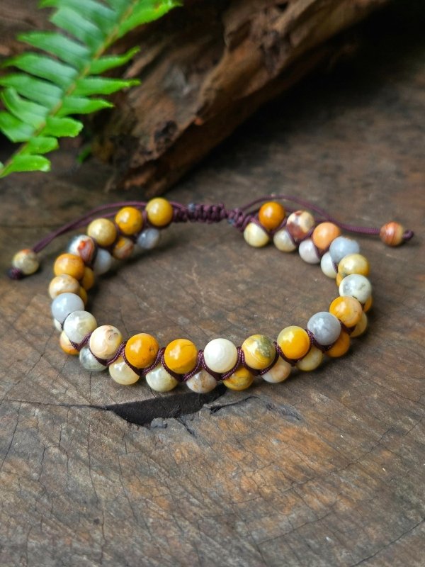 Crazy Lace Agate Crystal Bracelet – Adjustable 6mm Beaded Macrame - Jewellery Australia