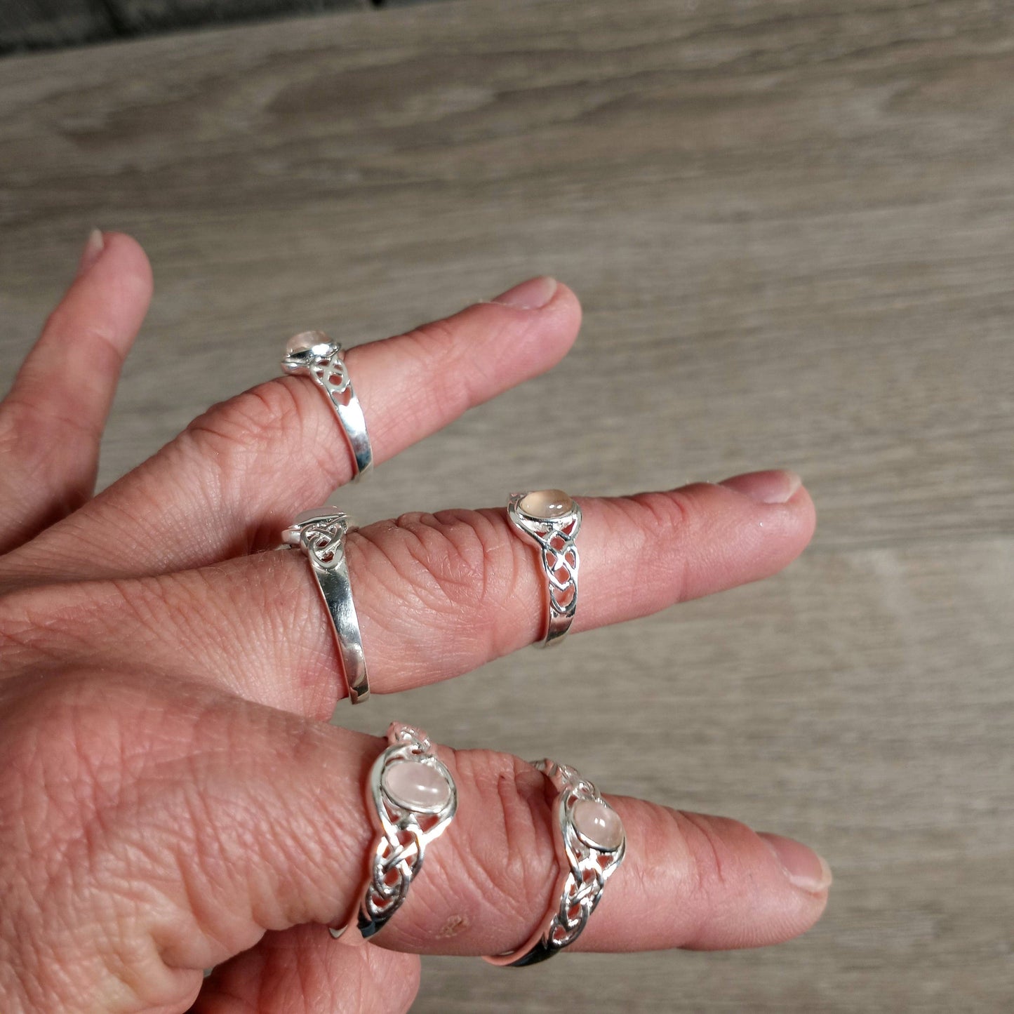 Rose Quartz 925 Sterling Silver Ring "Double Trinity Celtic"