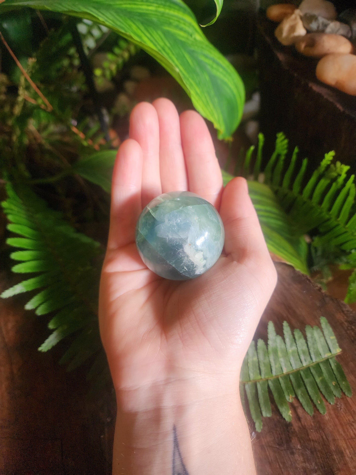 Feather Fluorite Crystal Sphere 150g Australia
