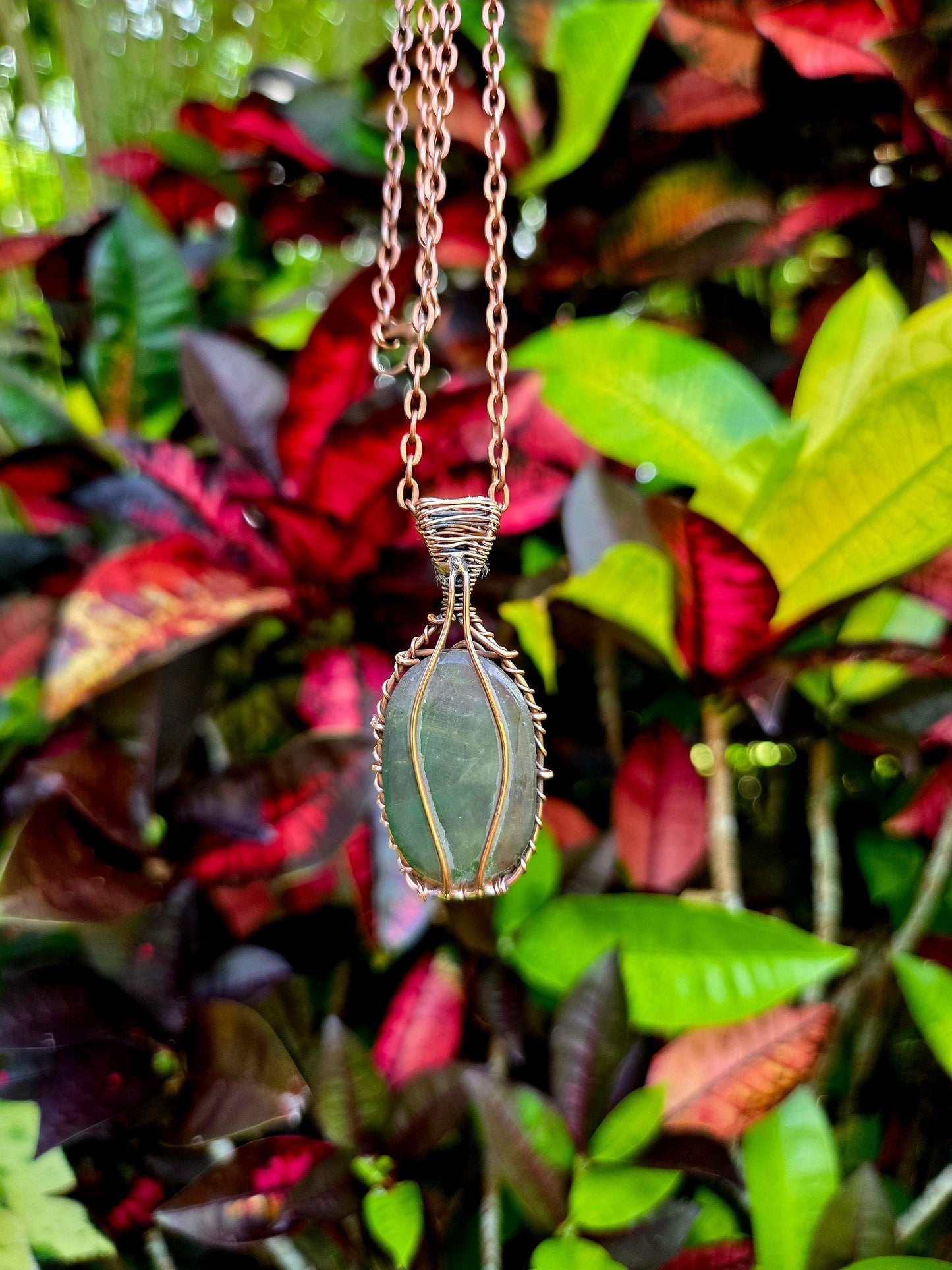 Jewellery Fluorite Crystal Copper Wire Wrapped Pendant Necklace